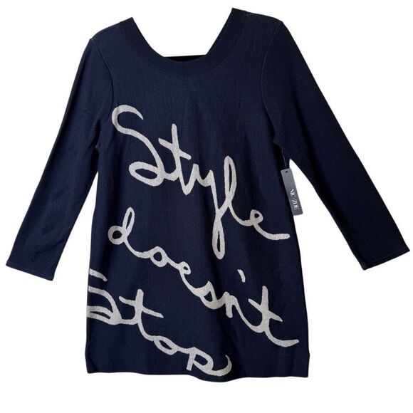 NEW Nic+Zoe Navy French Terry “Style Doesn’t Stop” Tunic Sweater/Top Sz M Preppy - Picture 2 of 13